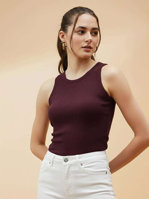 UNICUS APPAREL Casual Solid Women Maroon Top