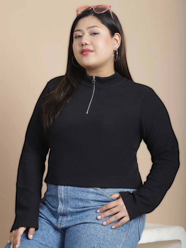 RIGO Casual Regular Sleeves Solid Women Black Top