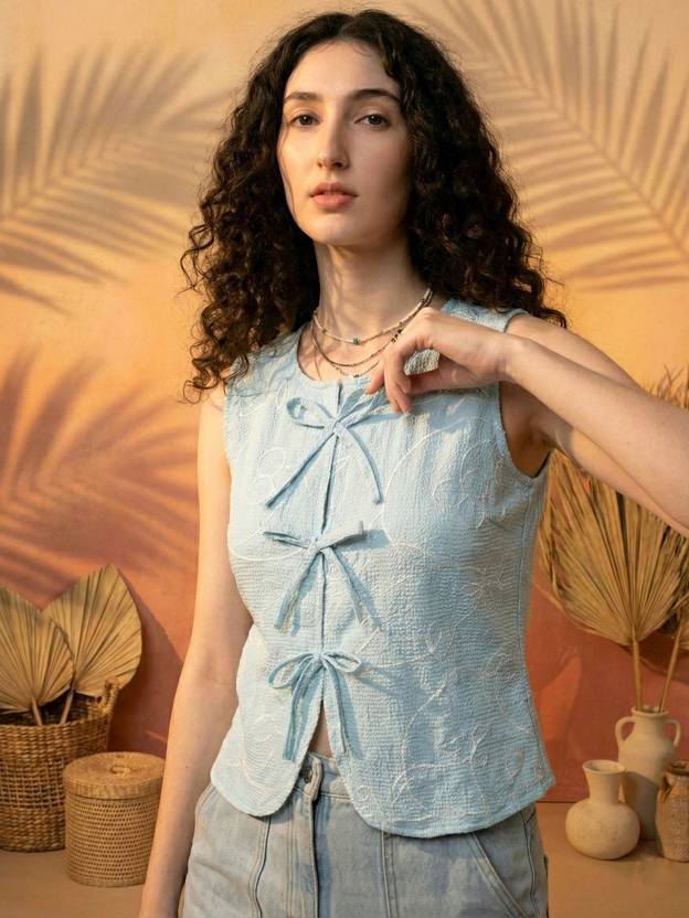 CORSICA Casual Sleeveless Embroidered Women Multicolor Top