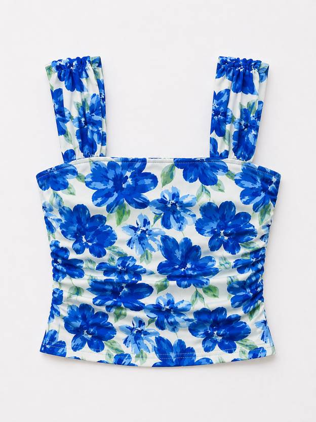 Dhanoo Fashion Casual Sleeveless Floral Print Women Blue Top