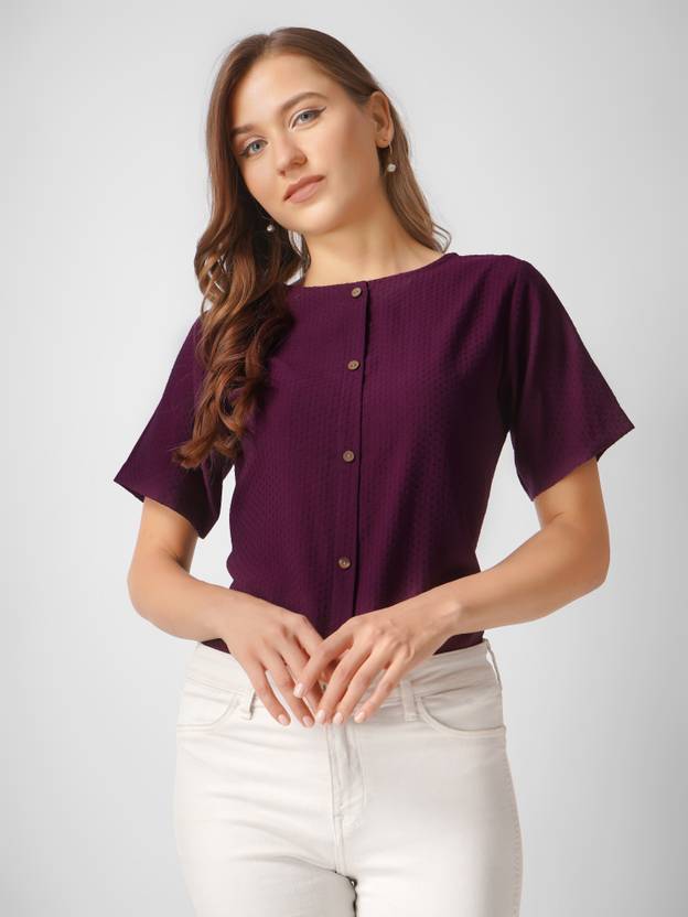Kinjo Casual Regular Sleeves Self Design Women Purple Top