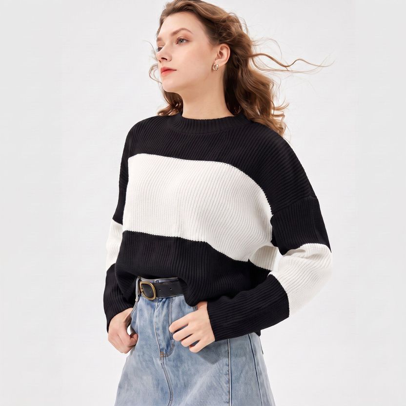 Aryan Women Black, White Dolman Sleeve Top - Image 9