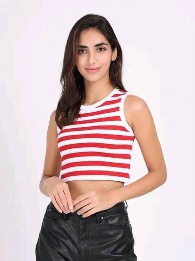 Baeship Casual Sleeveless Striped Women Red Top
