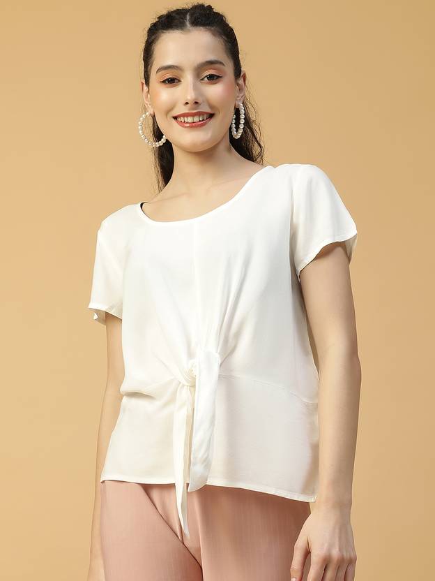 OXOLLOXO Casual Regular Sleeves Solid Women White Top