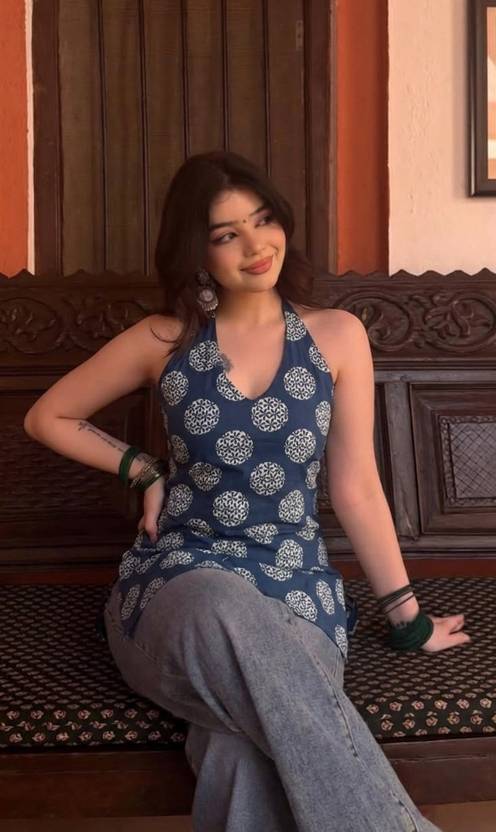 VRAJRANI TRENDS Casual Sleeveless Printed Women Blue Top