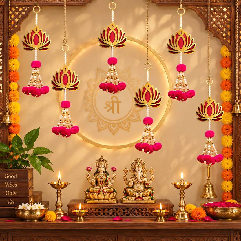 AOLTURI Diwali Hanging Decoration Set 6 Lotus Hanging for Home Decor Decorative Hanging Toran