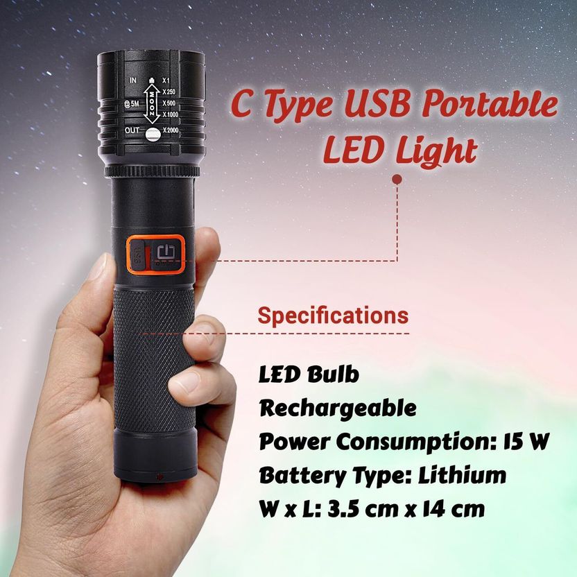 iDOLESHOP Metal Torch Zoomable LED Flashlight 4 Modes - Image 7