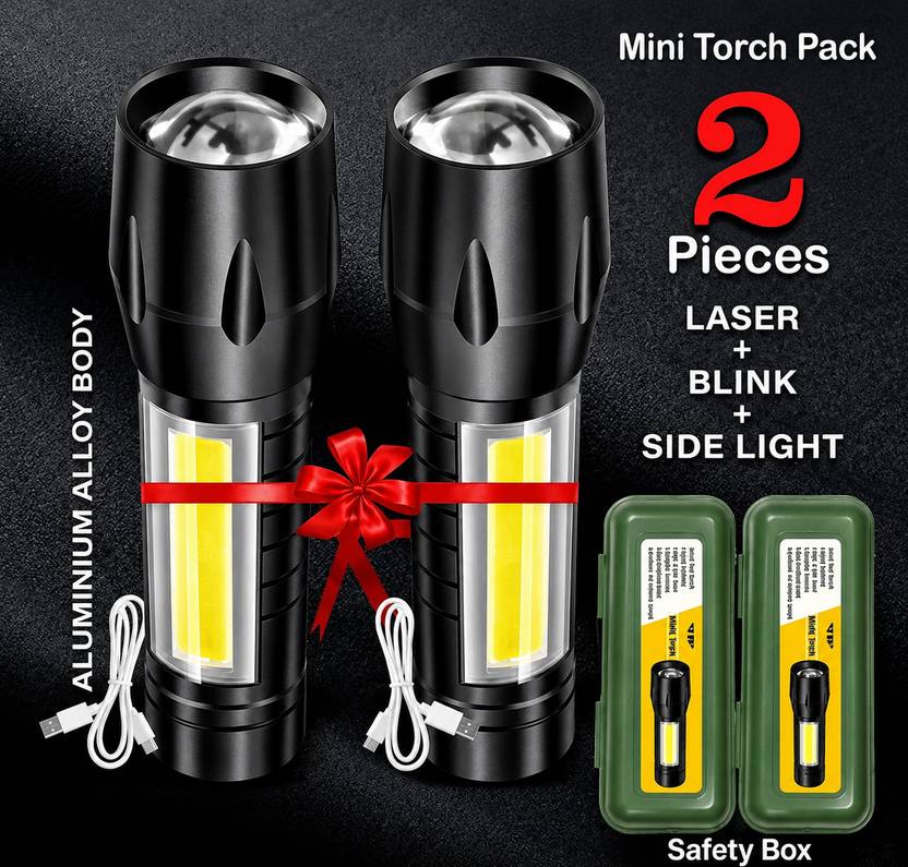 Aubade Combo Pack – 2 in 1 Rechargeable Torch Light Set with Powerful LED Beam Torch