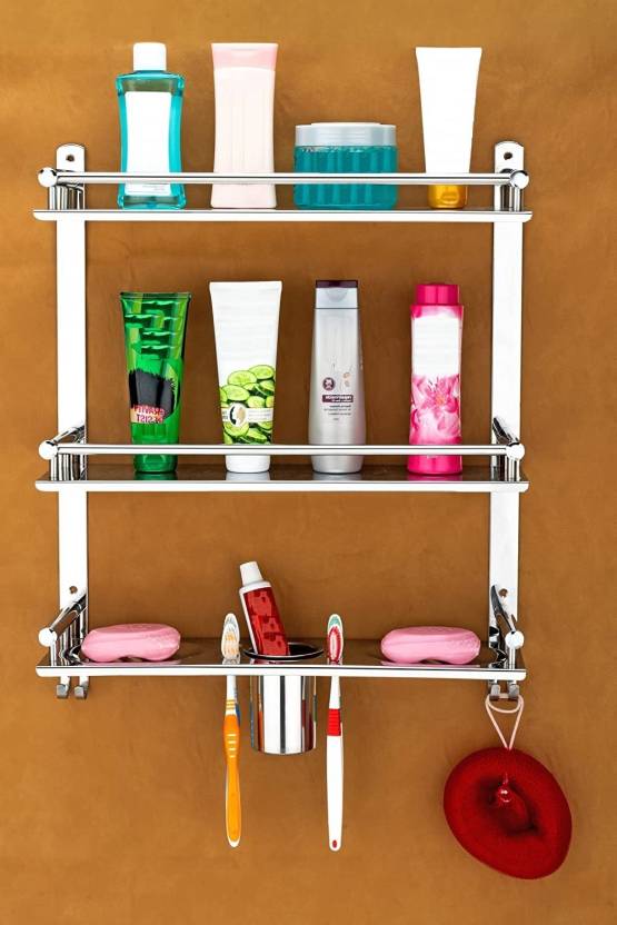 LivesUp 3 Layer Multipurpose Bathroom Shelf with Double Soap Dish and