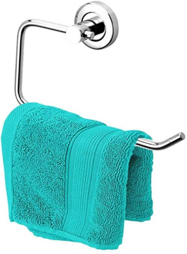 BATHONIX Stainless Steel Flange Half Square Towel Ring for Bathroom, Kitchen (Pack of 1) SILVER Towel ...