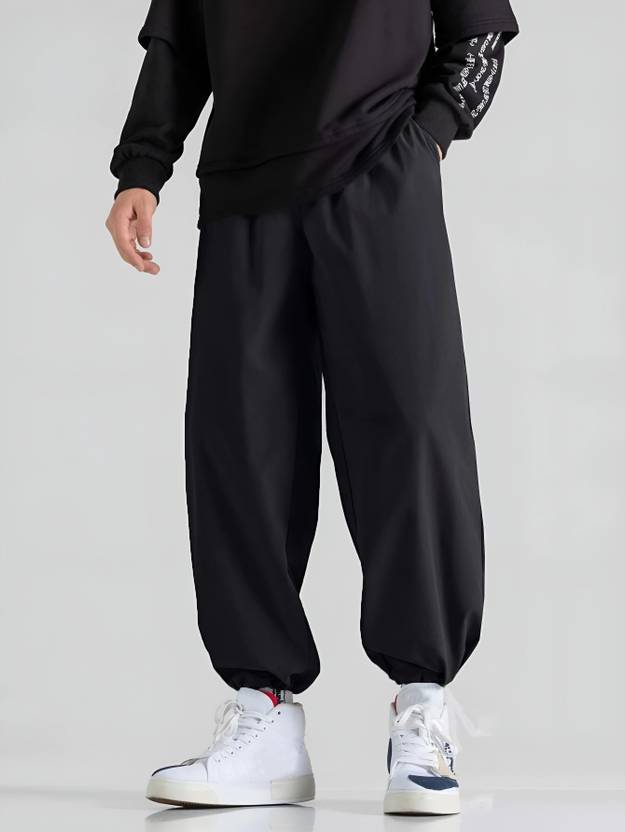 FLYNOFF Men Solid Black Track Pants