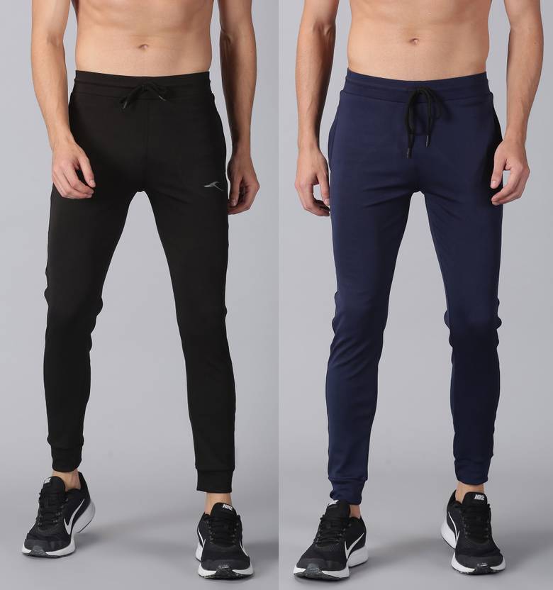 [Sizes 28, 30, 32, 34] Kraasa Pack of 2 Men Solid Black, Dark Blue Track Pants