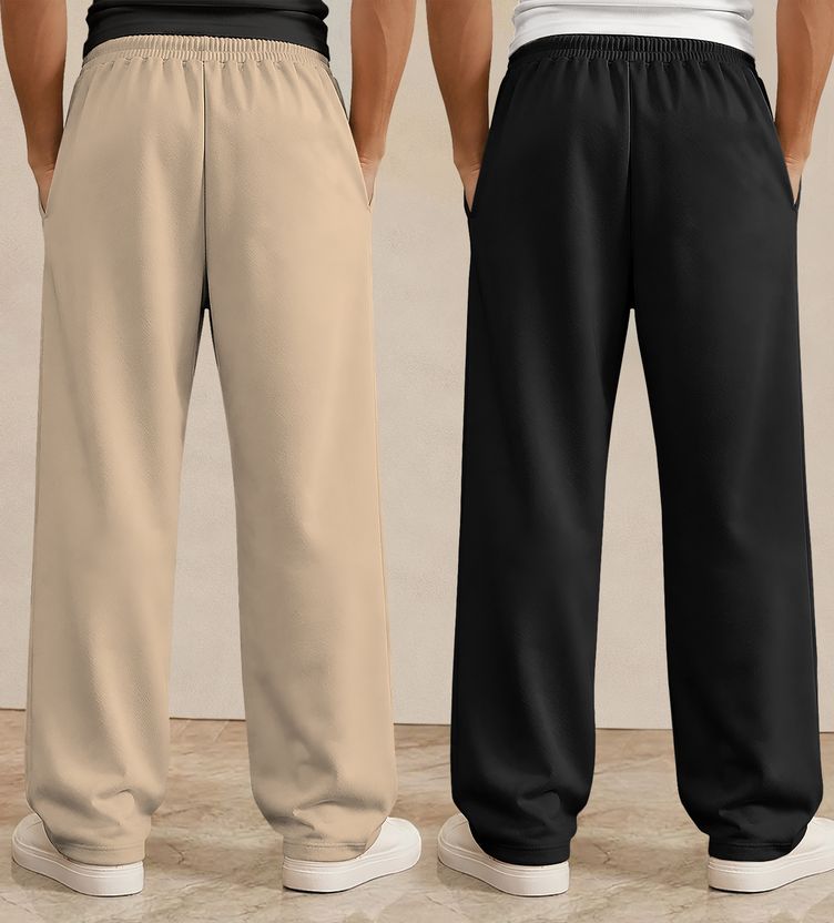 Viktor Men Beige, Black Track Pants - Image 2