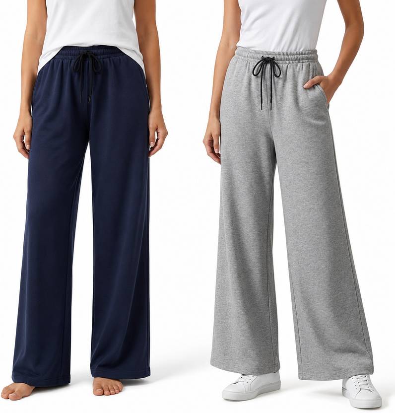 NEXTFLYU Pack of 2 Women Solid Grey, Blue Track Pants