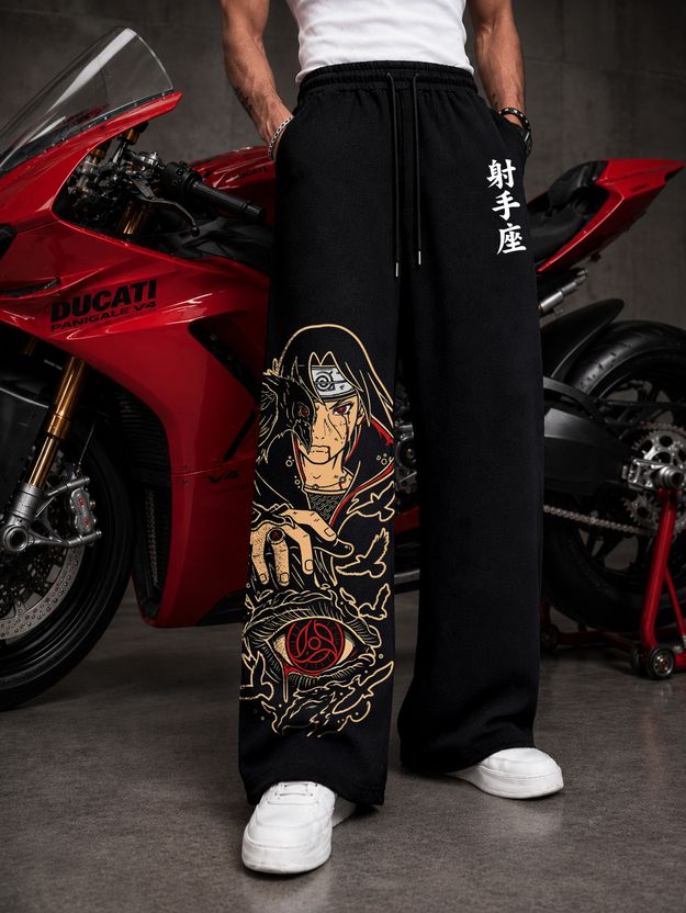 DRESSING HUB Men Black Printed Track Pants - Image 1