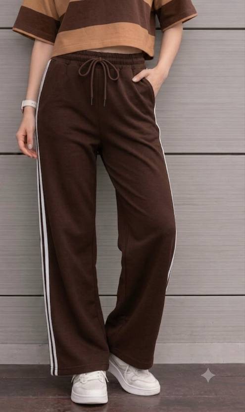AMFABRICS Women Striped Brown Track Pants