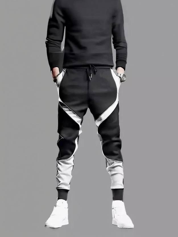 RusticBlooms Colorblock Men Black Track Pants
