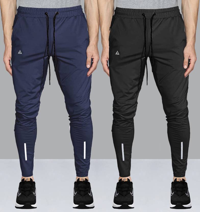 [Sizes ] AVOLT Pack of 2 Men Solid Black, Blue Track Pants