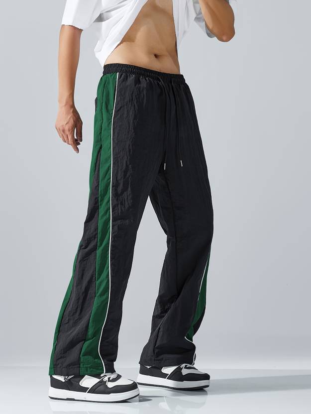 loomzy Men Striped Green Track Pants