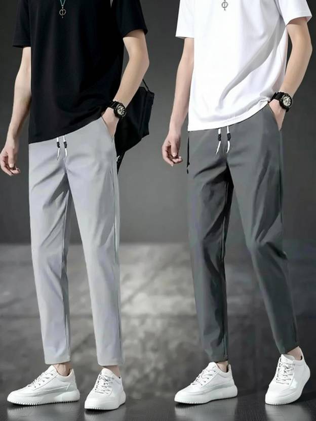 TIGERSNAKE Pack of 2 Men Solid Grey Track Pants