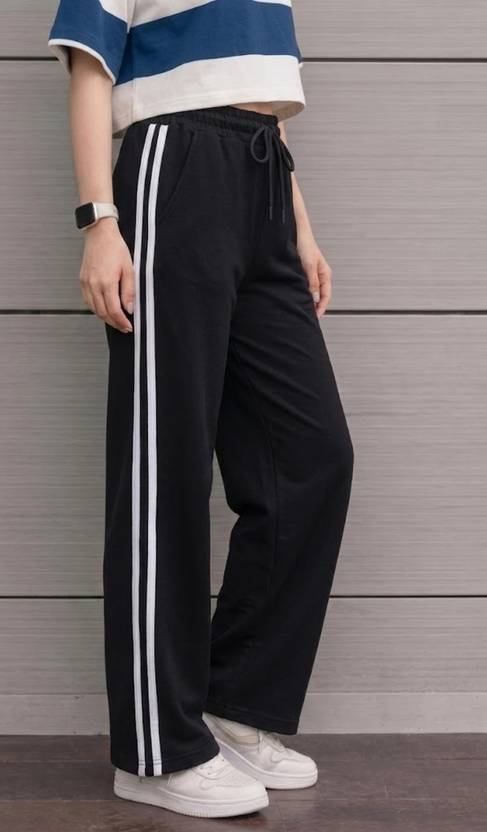 AMFABRICS Women Striped Black Track Pants