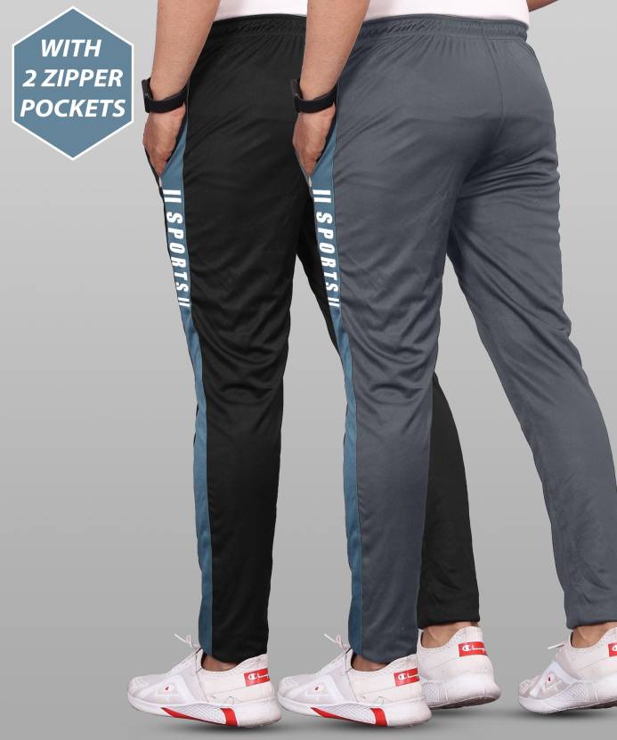 VeBNoR Pack of 2 Men Striped Black, Grey Track Pants