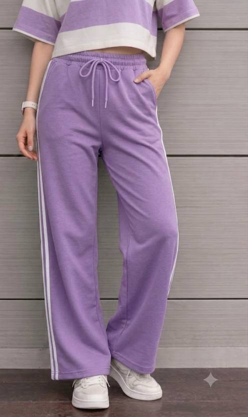 AMFABRICS Women Striped Purple Track Pants