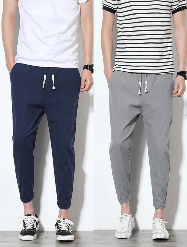 TIGERSNAKE Pack of 2 Men Solid Blue, Grey Track Pants