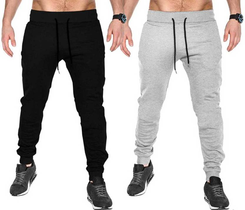 [Sizes ] TRIPR Pack of 2 Men Solid Black, Grey Track Pants