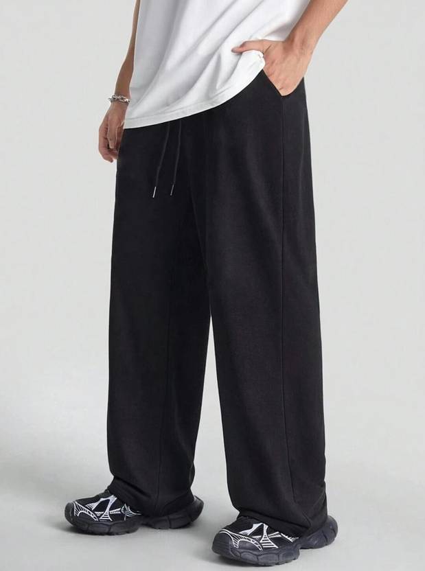 FLYNOFF Men Solid Black Track Pants