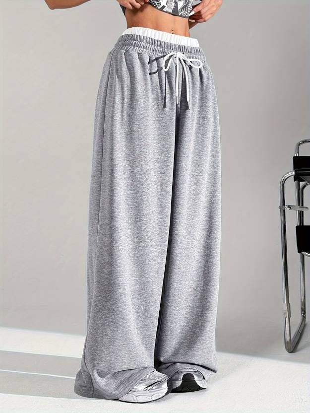 PROGENY Women Loose Fit Grey Cotton Blend Trousers