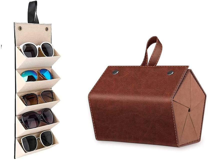 COLBEX Sunglasses Organizer 5 Slots Travel Glasses Case BROWN Price