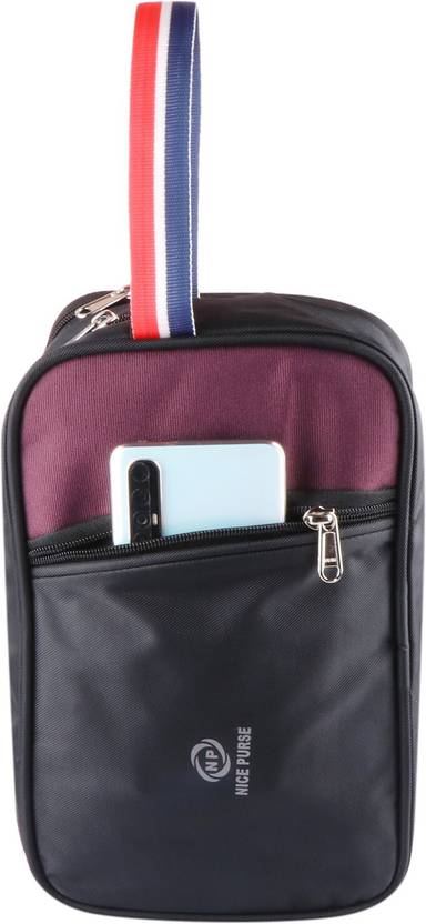 Nice Purse Men Denim Black/Maroon Travel Shaving Kit & Bag
