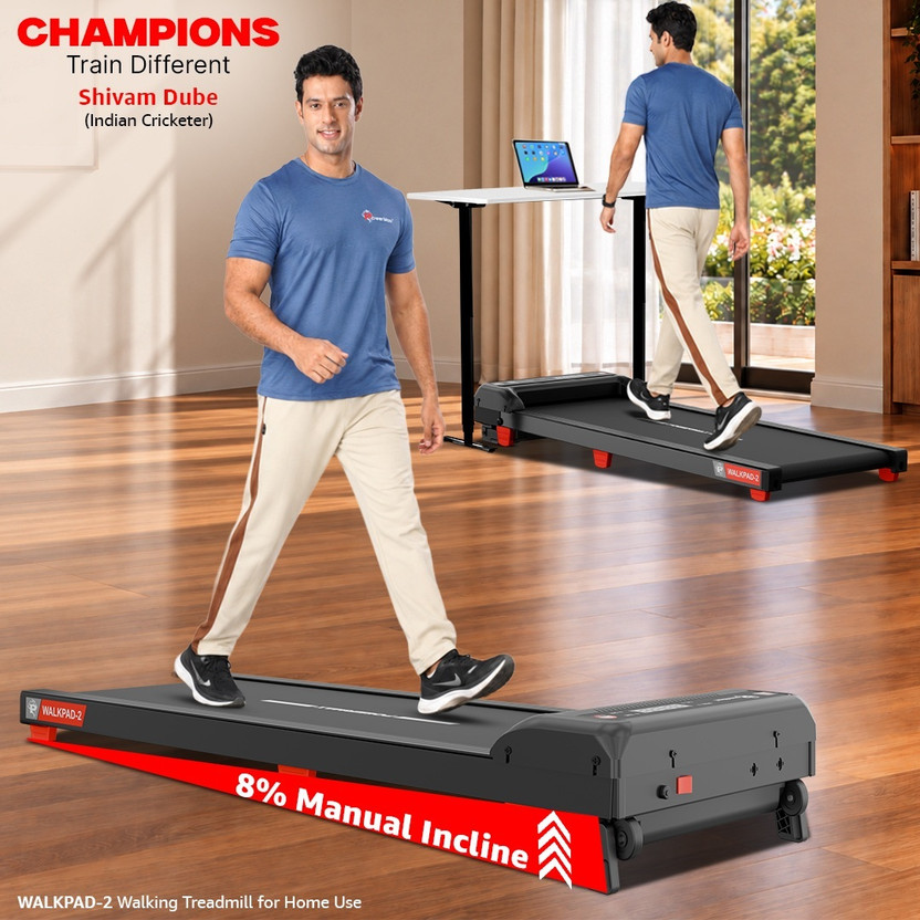 Powermax Fitness 3HP Walking Pad 2 110kg Manual Incline Walkpad for Home Treadmill (Max Weight:110 kg) -