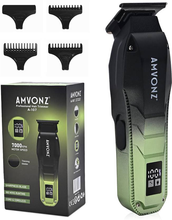 AMVONZ A-107 Professional Hair Trimmer, 7000 RPM, Type-C, 180 Min Runtime (Green) Trimmer 180 min  Runtime 3 Length Settings