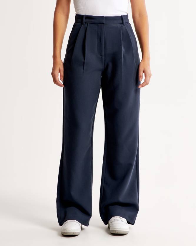 FNOCKS Women Regular Fit Dark Blue Cotton Blend Trousers