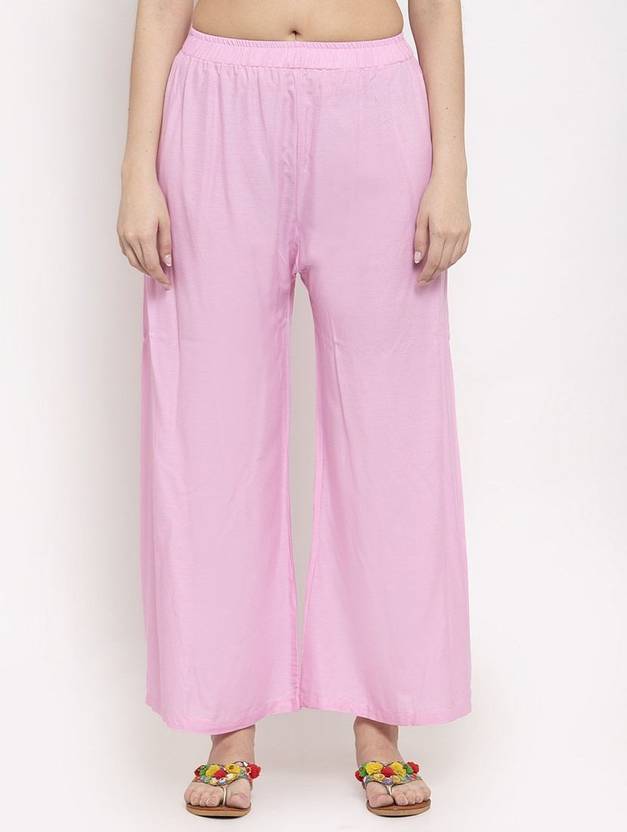 ZAYANQA Women Flared Pink Cotton Blend Trousers