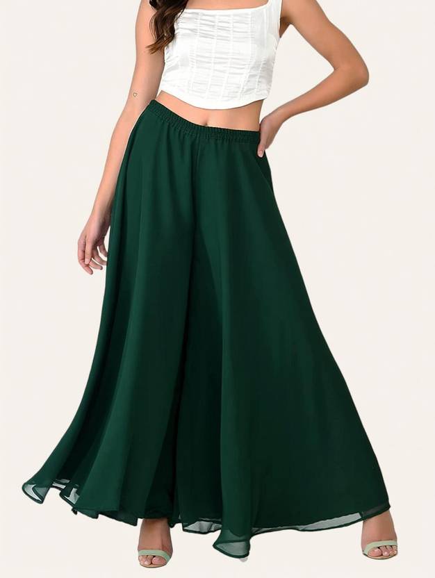 Kicha Women Relaxed Green Georgette Trousers