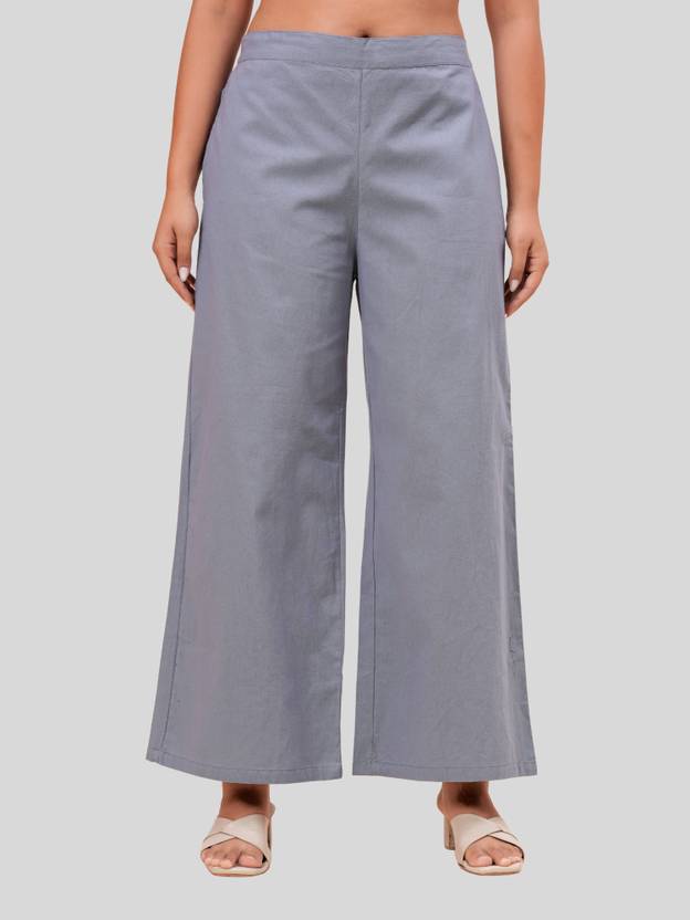 HERE&NOW Women Regular Fit Grey Pure Cotton Trousers