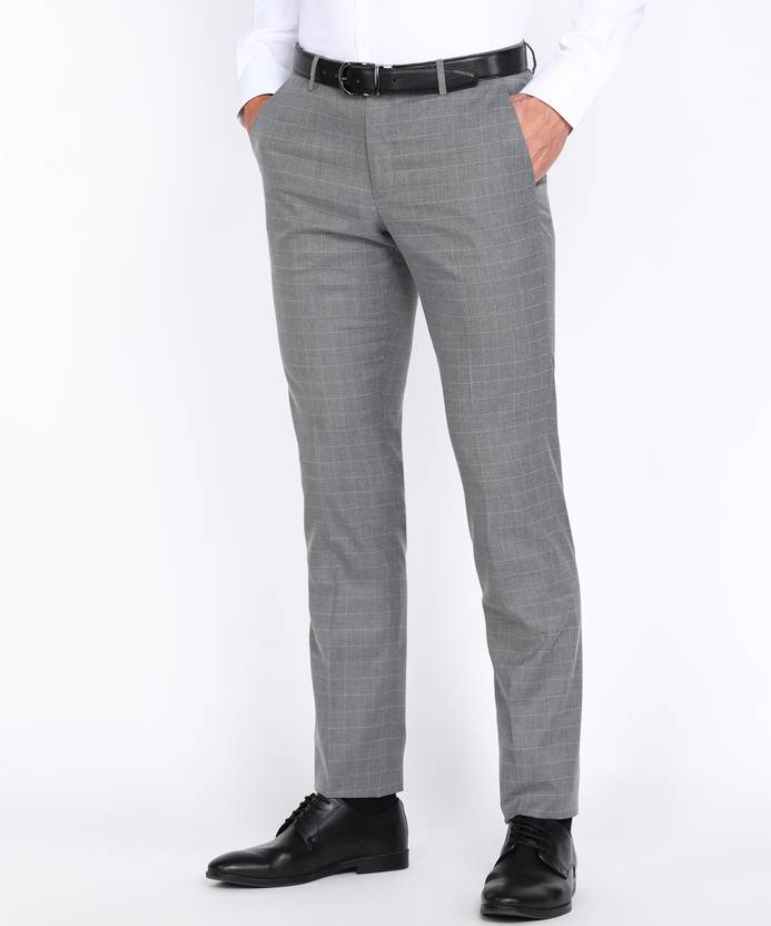 Men Regular Fit Grey Viscose Rayon Trousers