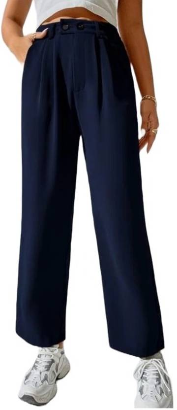 FNOCKS Women Regular Fit Blue Cotton Blend Trousers