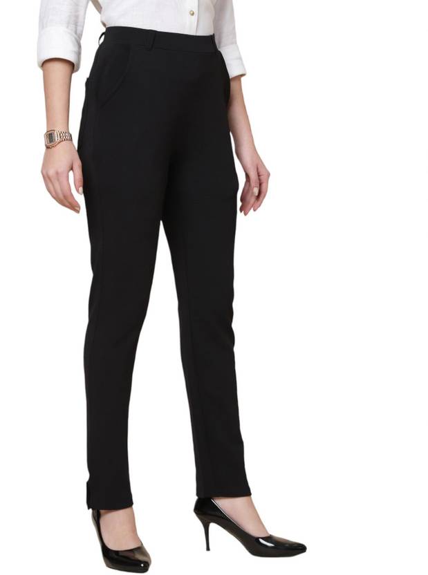 fithub Women Regular Fit Black Polycotton Trousers