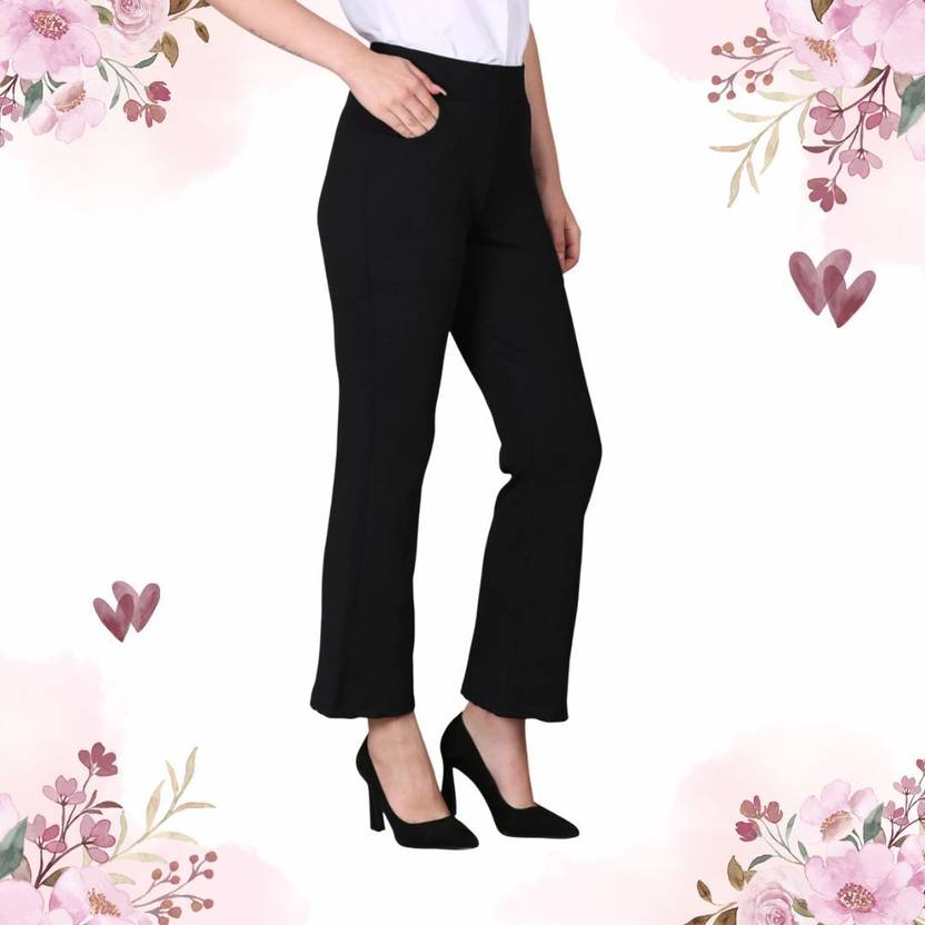 Aileyis Flared Women Black Trousers