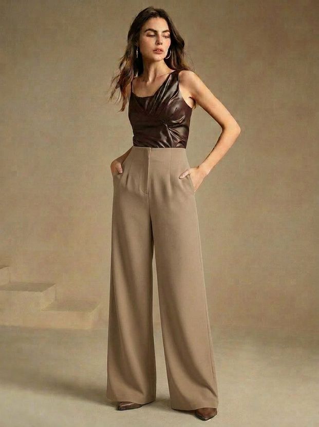 Dolsia Women Beige Cotton Blend Trousers - Image 5