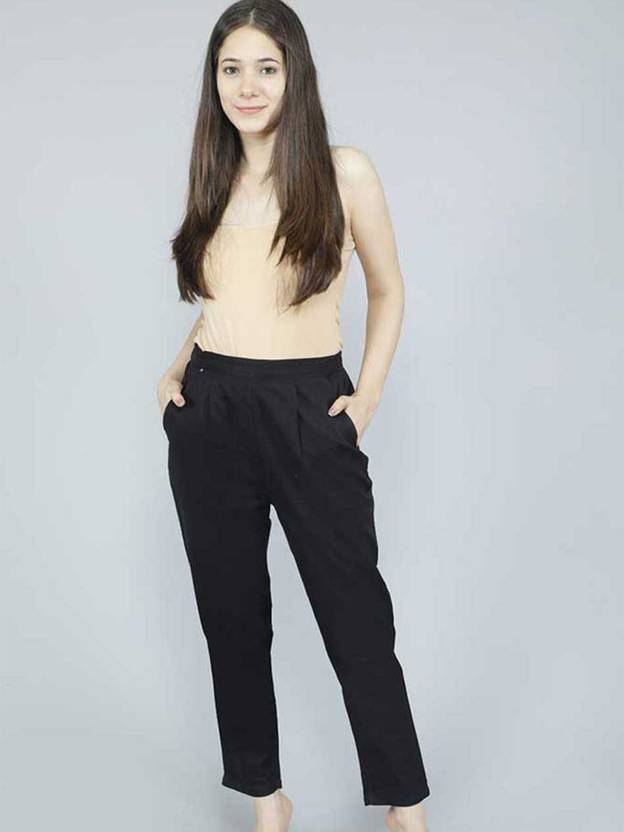Aravalii Women Regular Fit Black Pure Cotton Trousers