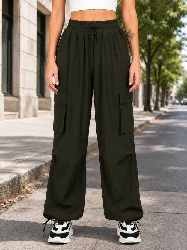 1stLov Relaxed Women Green Trousers