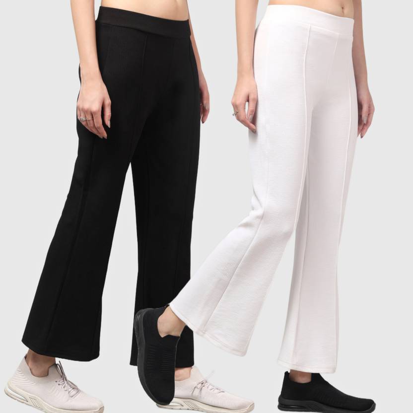 ApexDragon Pack of 2 Women Relaxed Black, White Polycotton Trousers