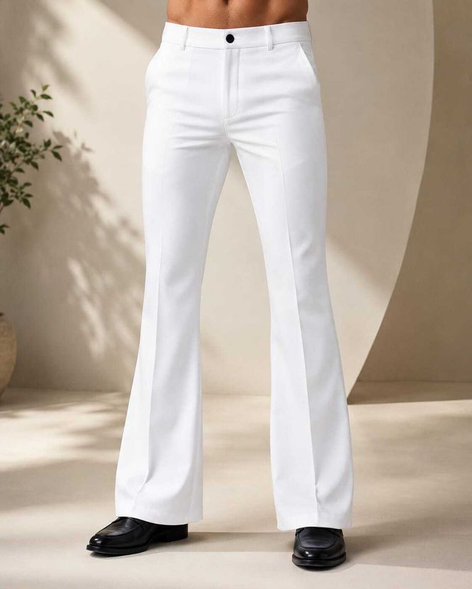 Lunora Men Beige Flared Lycra Trousers - Image 10