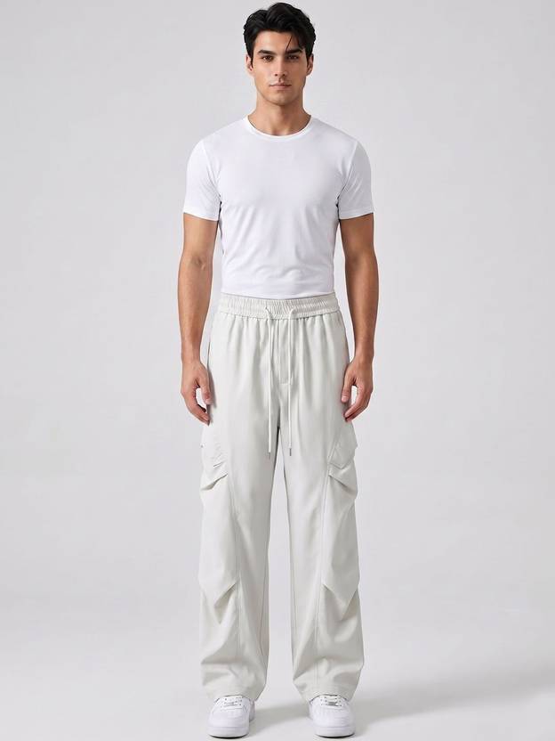 Suo Men Regular Fit White Polyester Trousers