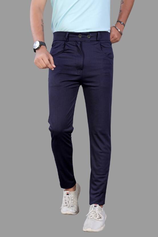 Anshulgarments Men Regular Fit Blue Lycra Blend Trousers